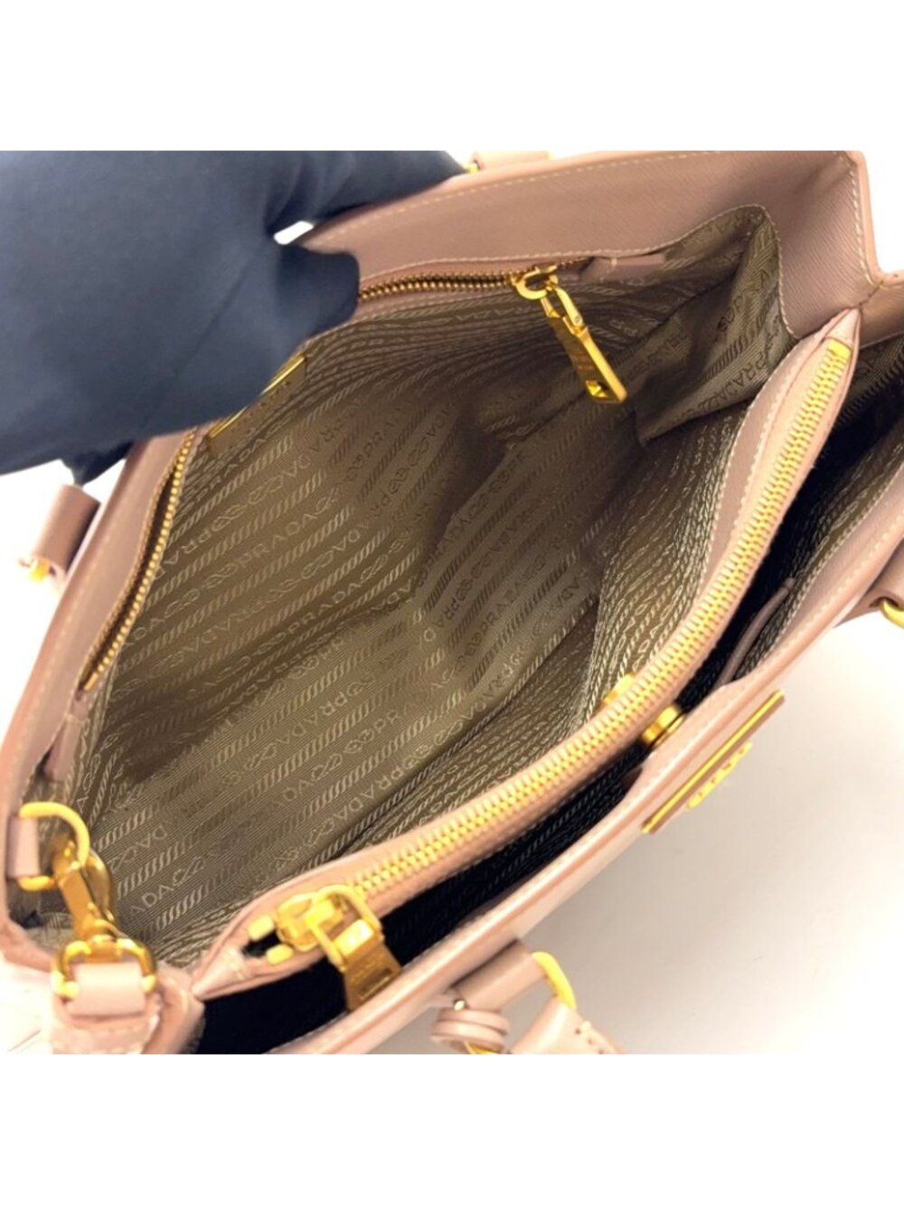 Prada Galleria Saffiano Leather Pink Beige Shoulder Bag Gold - Picture 6 of 15